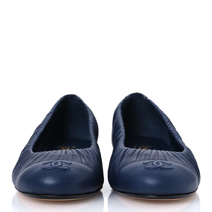 Chanel Lambskin Ruched CC Cap Toe Ballerina Flats 39.5 Navy Blue 3 of 10