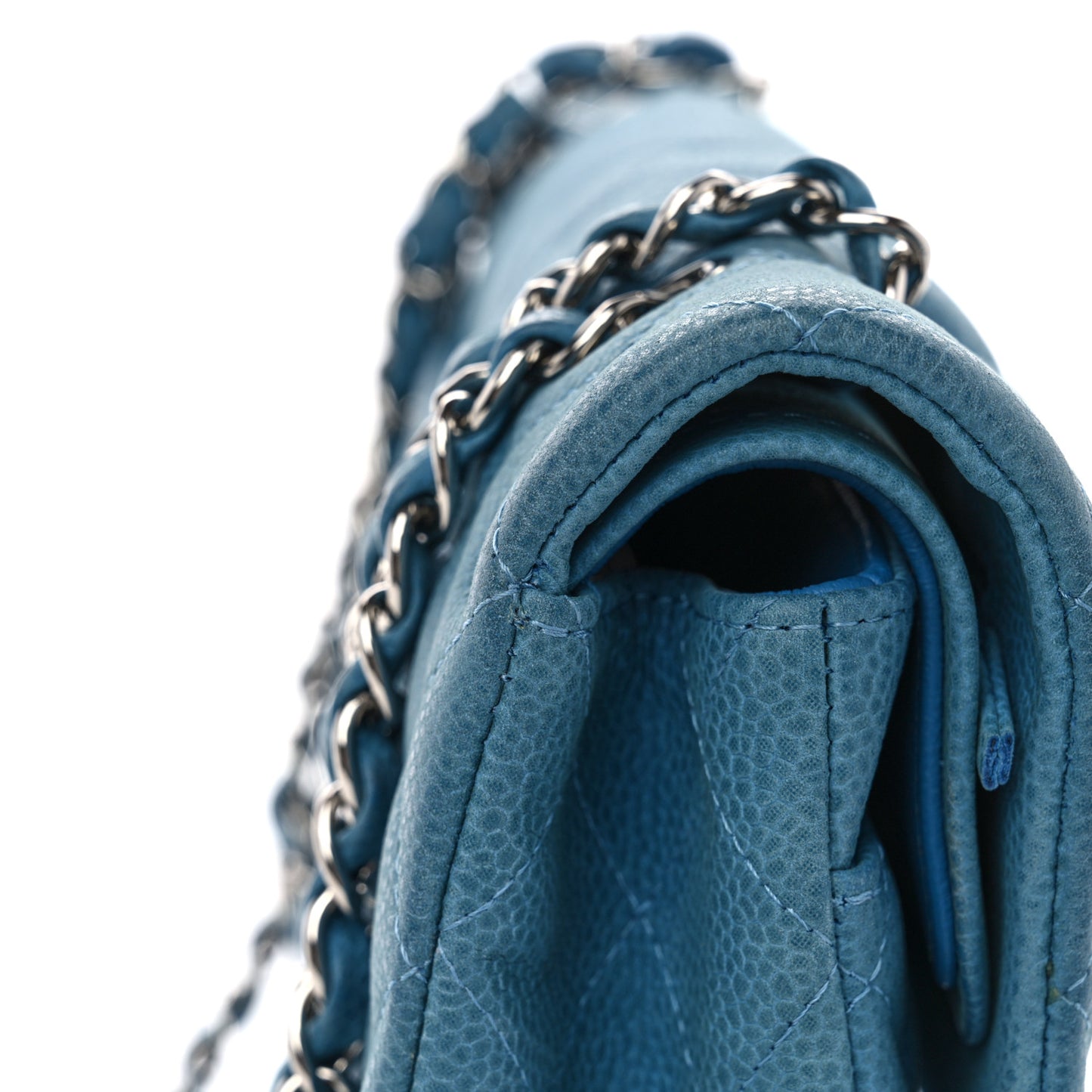 Iridescent Caviar Quilted Medium Double Flap Turquoise