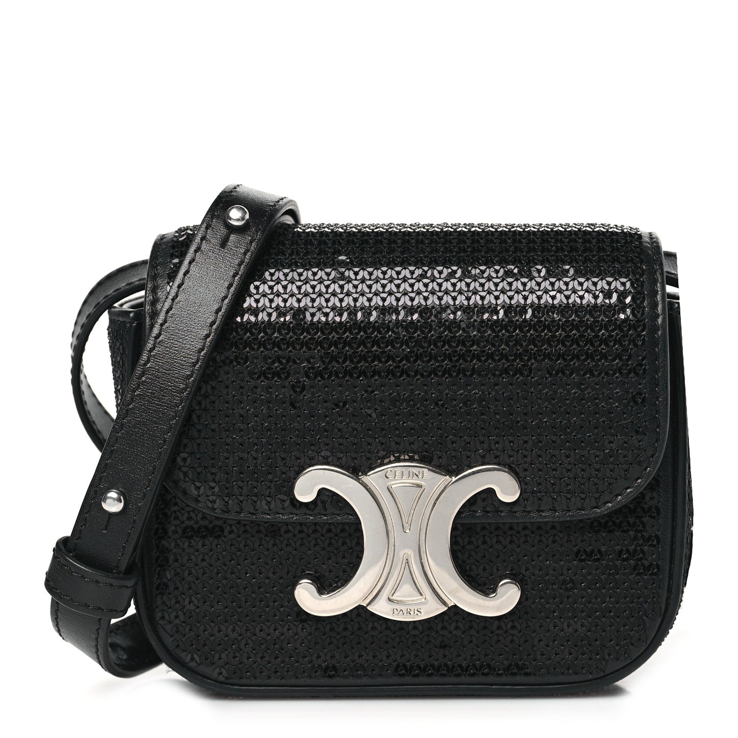 Sequin Calfskin Mini Triomphe Black
