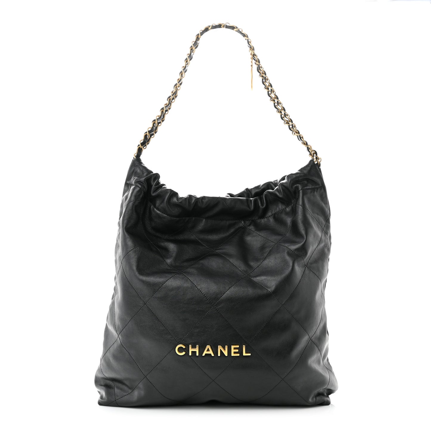 Shiny Calfskin Quilted Large Chanel 22 Black