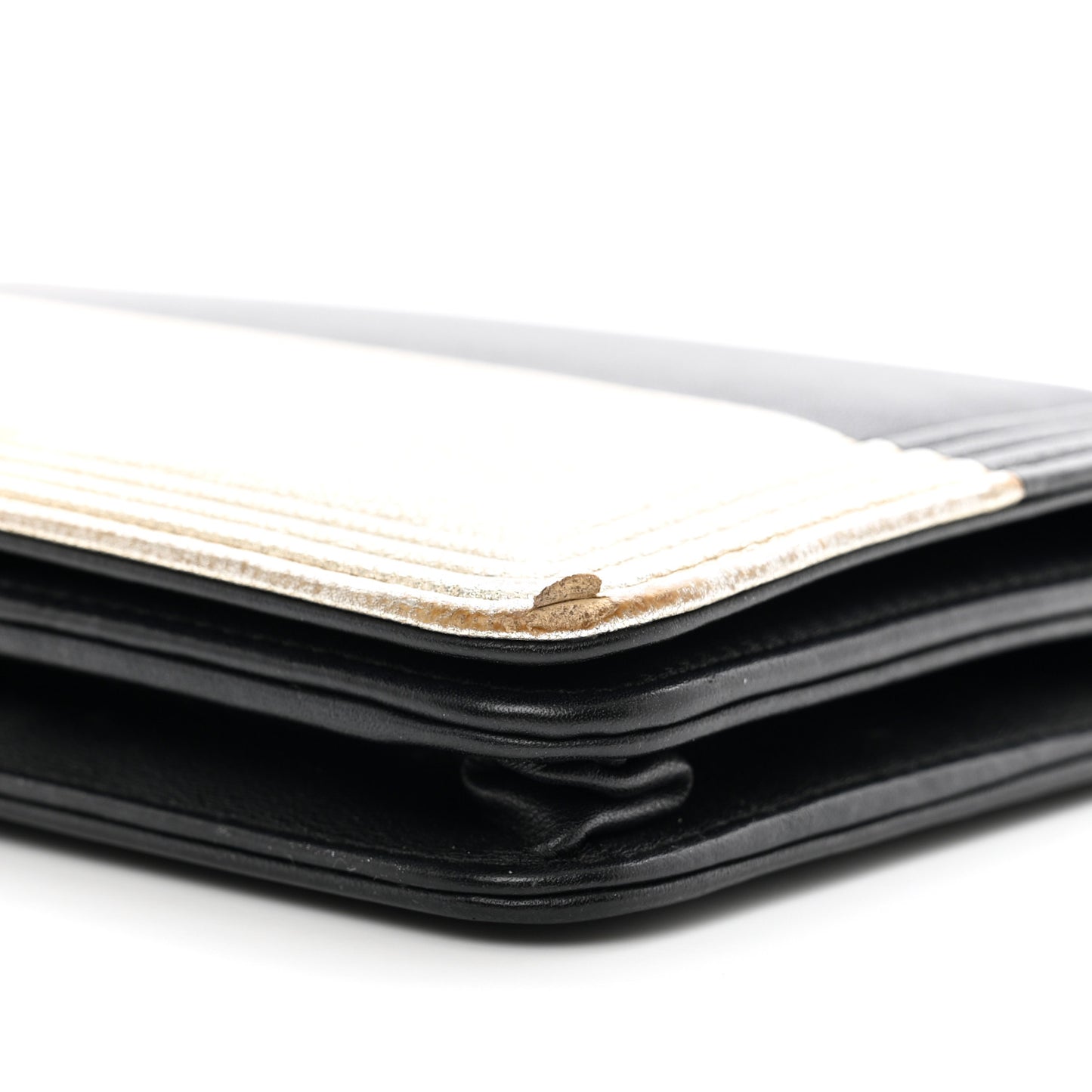 Metallic Goatskin Lambskin Boy Wallet on Chain WOC Black Gold