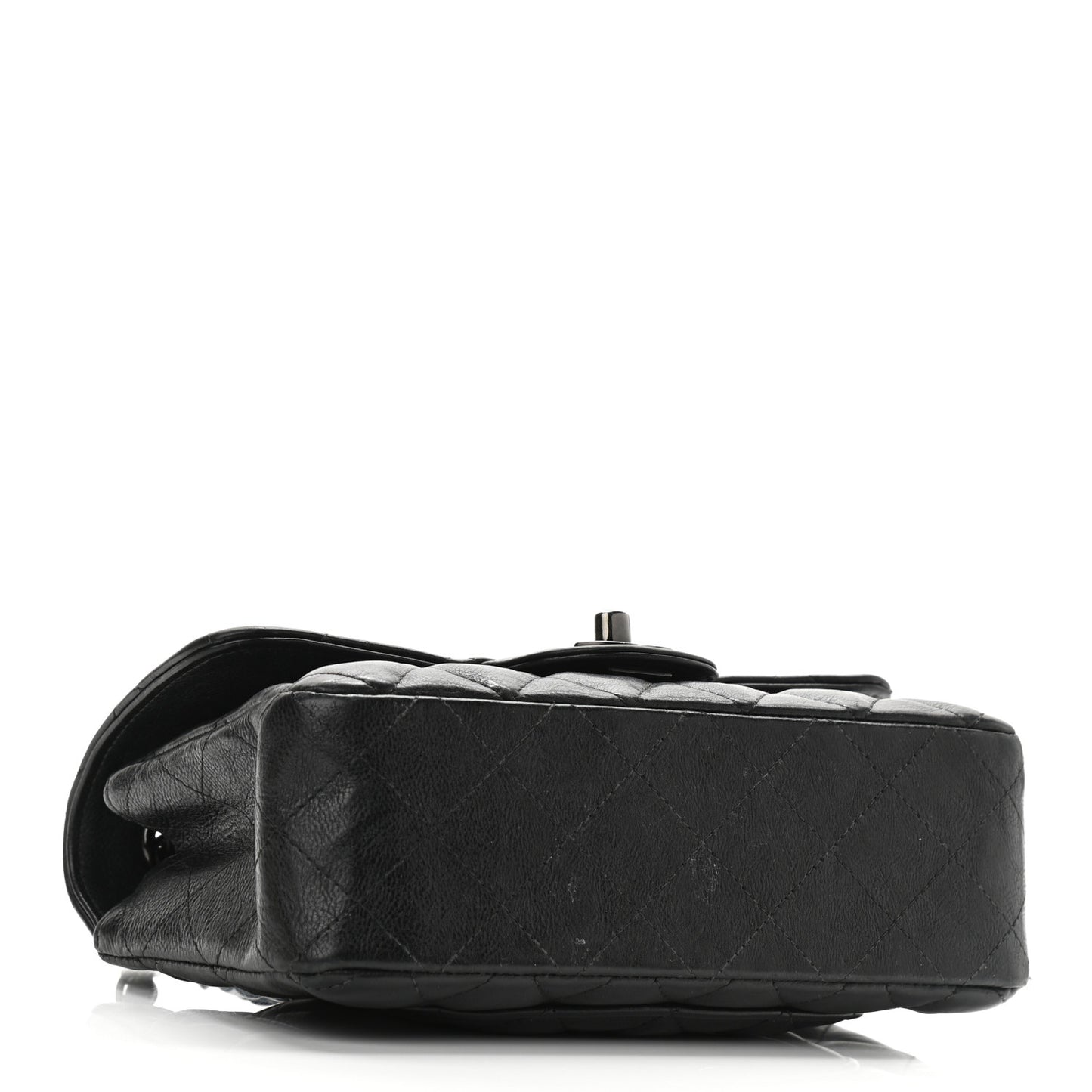 Crumpled Calfskin Quilted Mini Rectangular Flap So Black