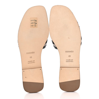 Hermes Calfskin Canvas Oran Sandals 40 Black 5 of 9