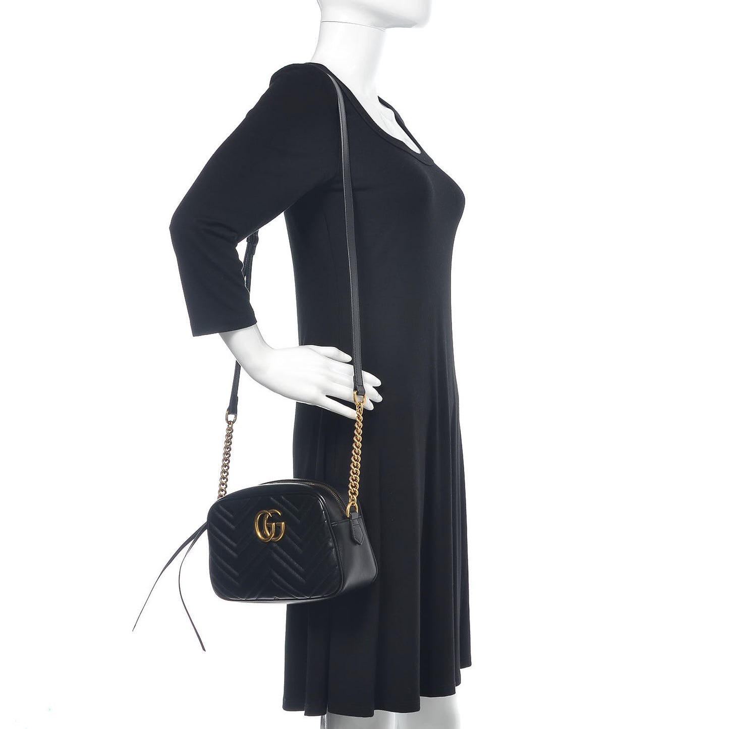 Calfskin Matelasse Small GG Marmont Chain Shoulder Bag Black