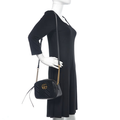 Gucci Calfskin Matelasse Small GG Marmont Chain Shoulder Bag Black 2 of 12