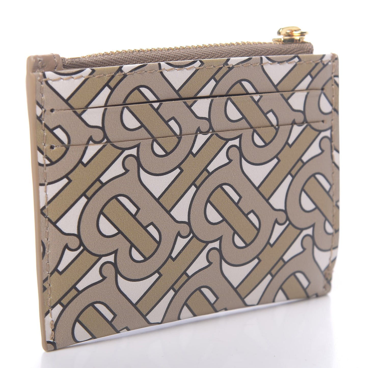 Calfskin Monogram Panola Coin Case Card Holder Beige