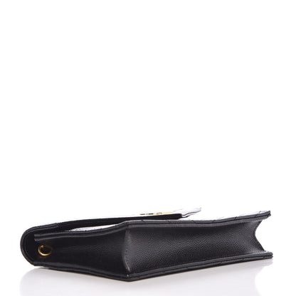 Saint Laurent Grain De Poudre Matelasse Chevron Monogram Envelope Chain Wallet Black 4 of 6