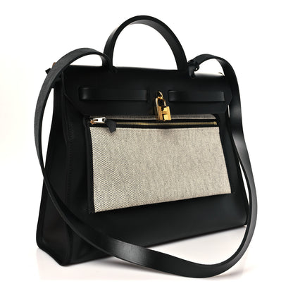 Hermes Toile H Berline Vache Hunter Herbag Zip PM 31 Black Ecru 4 of 11