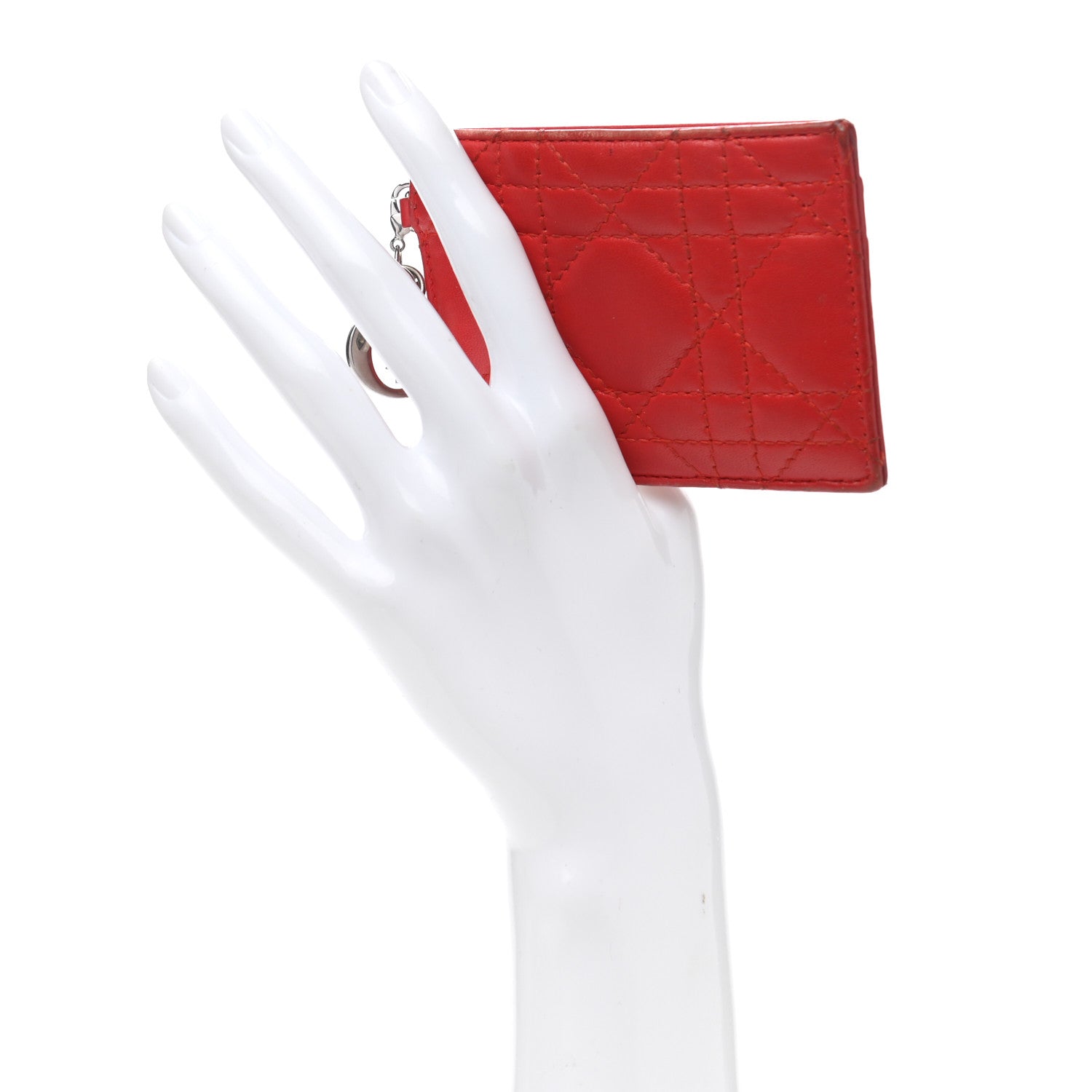 Christian Dior Lambskin Cannage Lady Dior Card Holder Red 2 of 8