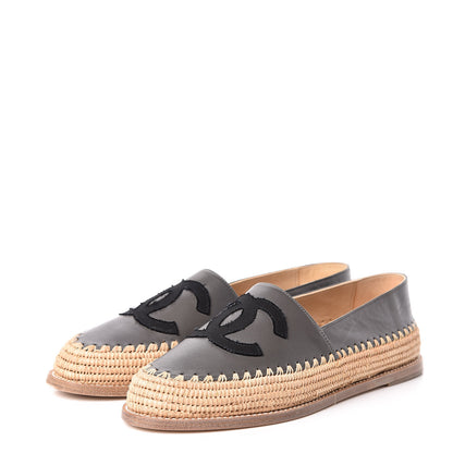 Chanel Lambskin Grosgrain CC Espadrilles 39 Grey Black 3 of 9