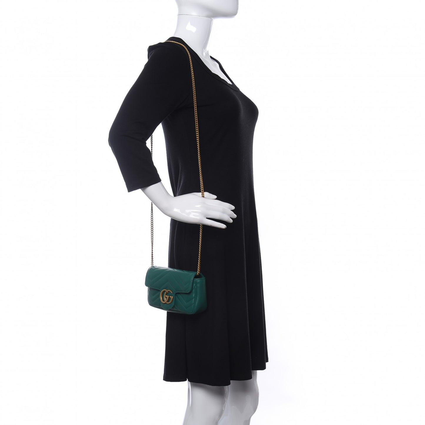 Calfskin Matelasse Super Mini GG Marmont Shoulder Bag Emerald Green