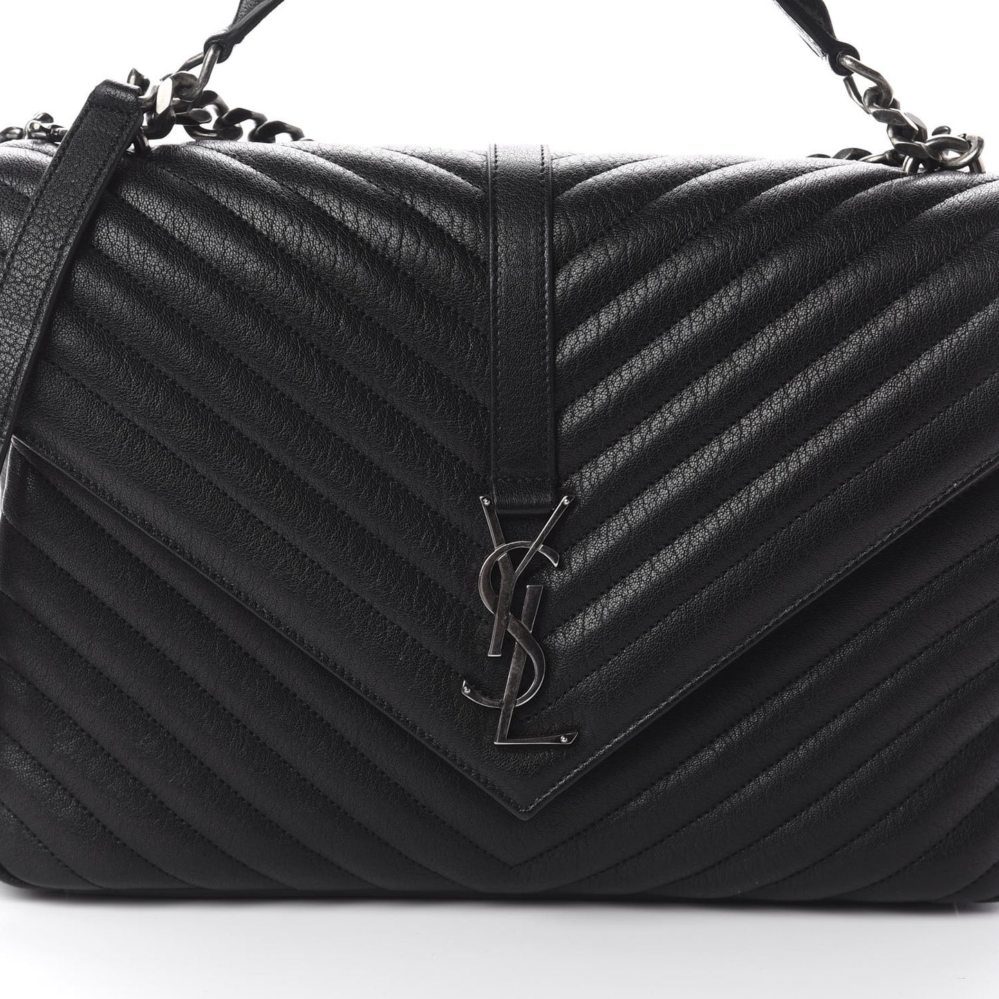 Sheepskin Matelasse Chevron Monogram Large College Satchel Black