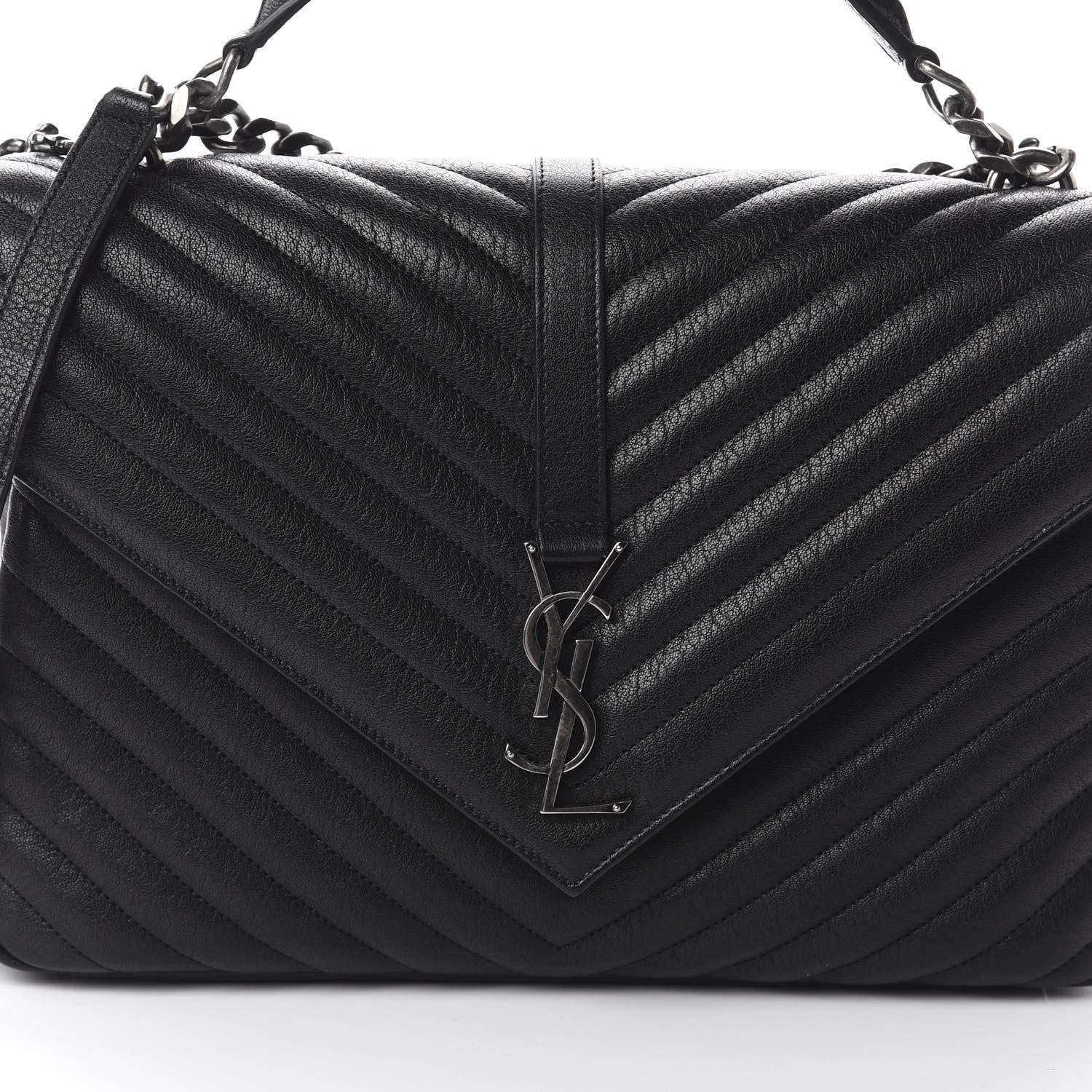 Saint Laurent Sheepskin Matelasse Chevron Monogram Large College Satchel Black 8 of 8