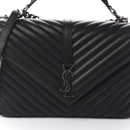 Saint Laurent Sheepskin Matelasse Chevron Monogram Large College Satchel Black 8 of 8