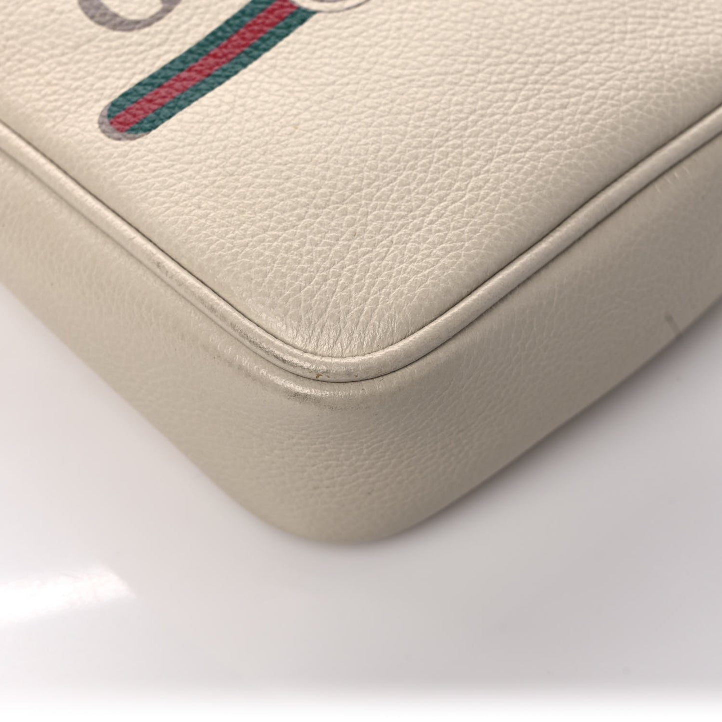 Grained Calfskin Mini Logo Messenger Bag White
