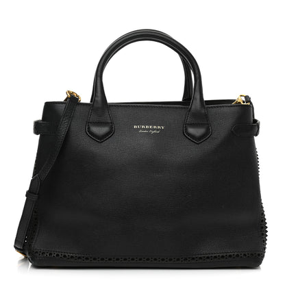 Burberry Grainy Calfskin Perforated Medium Broguing Tassel Banner Tote Black 1 of 9
