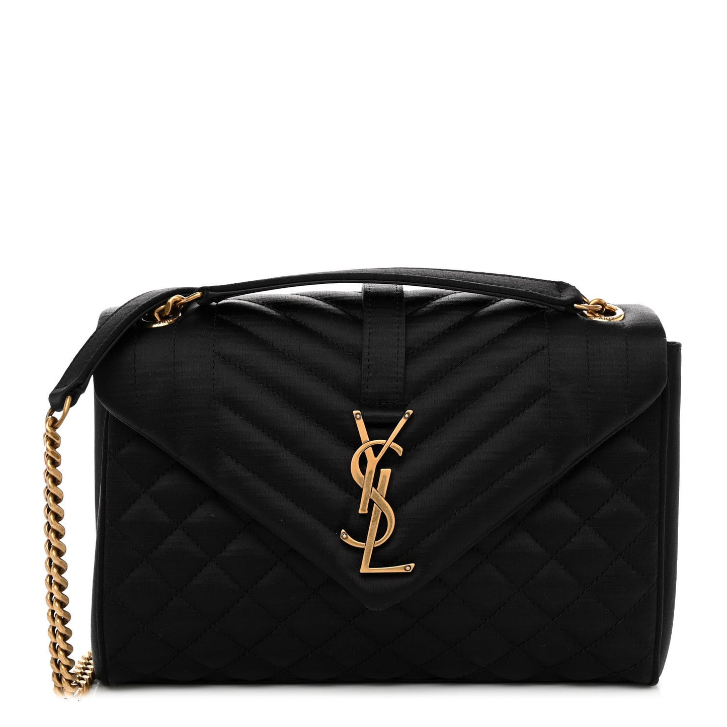 Satin Mixed Matelasse Triquilt Medium Monogram Envelope Satchel Black