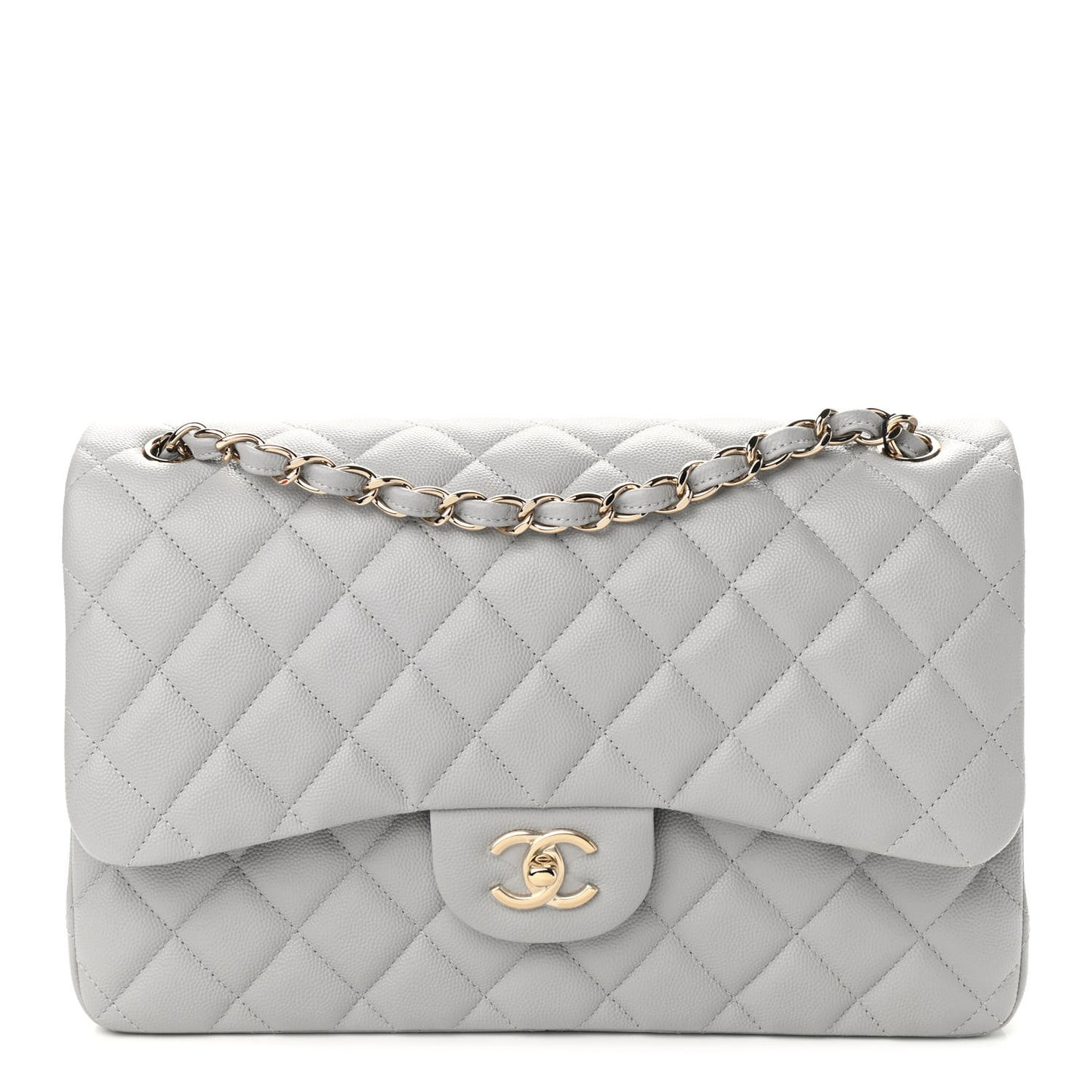Caviar Quilted Jumbo Double Flap Grey