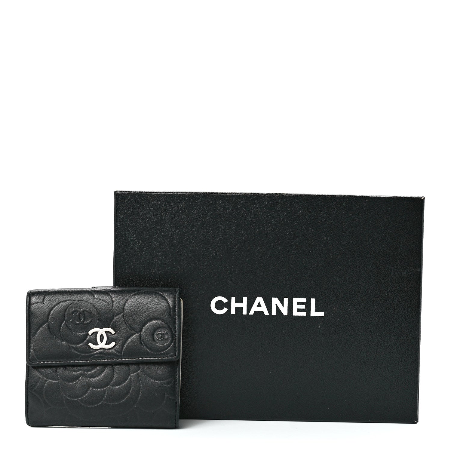Chanel Lambskin Camellia Embossed Small Double Wallet Black 17 of 17