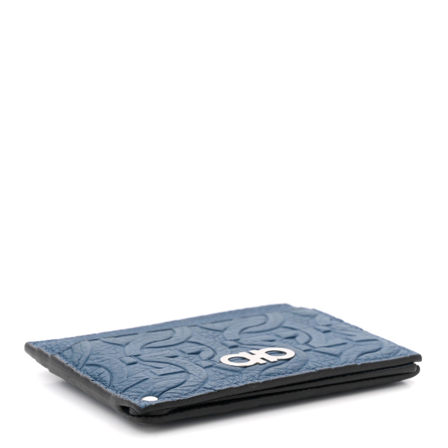 Calfskin Embossed Logo Card Case Blue