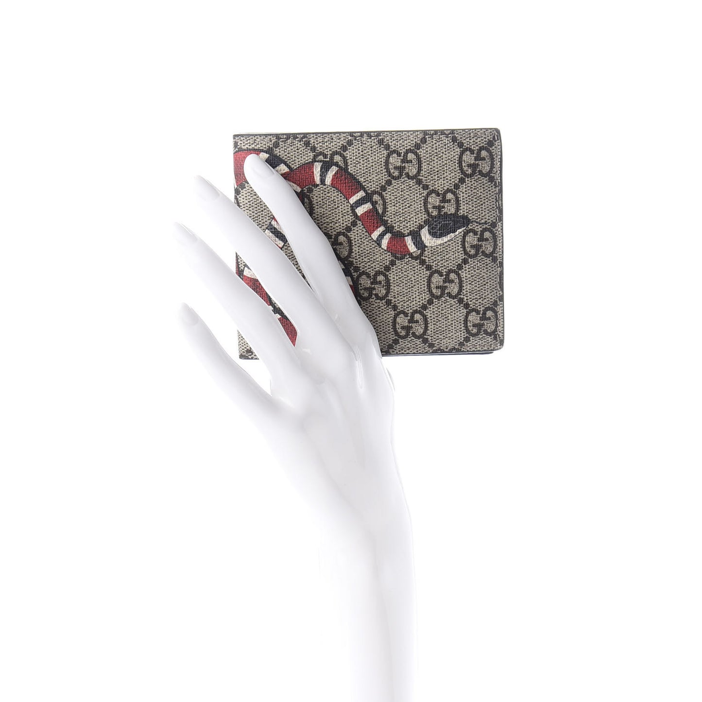 GG Supreme Monogram Selleria Calfskin Kingsnake Nice Bi-Fold Wallet Beige Ebony Multicolor Black