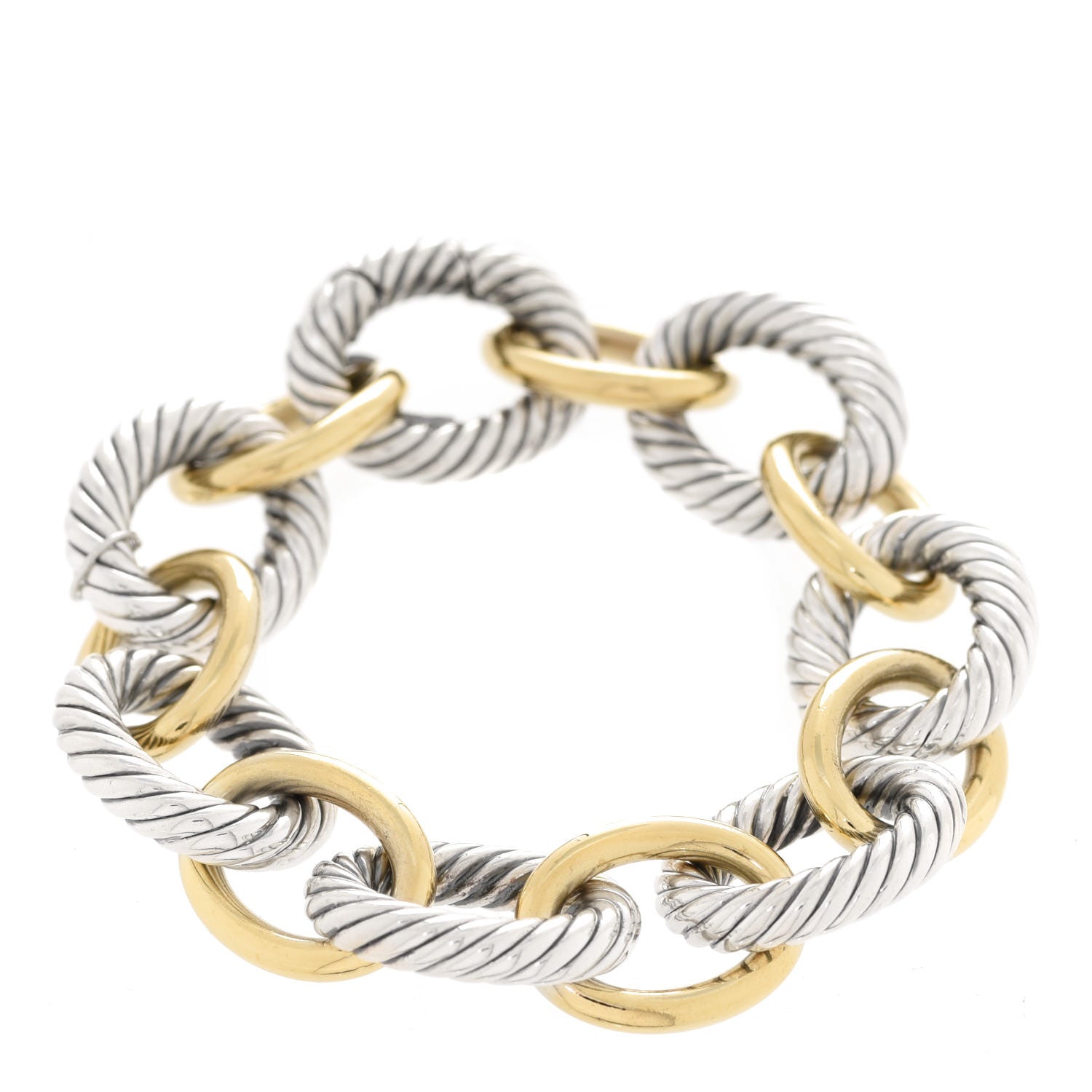 David Yurman Sterling Silver 18K Yellow Gold 17mm Extra Large Oval Link Bracelet 1 of 7