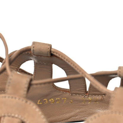 Saint Laurent Kid Scamosciato Tribute 105 Lace Up Platform Sandals 37.5 Beige 8 of 9