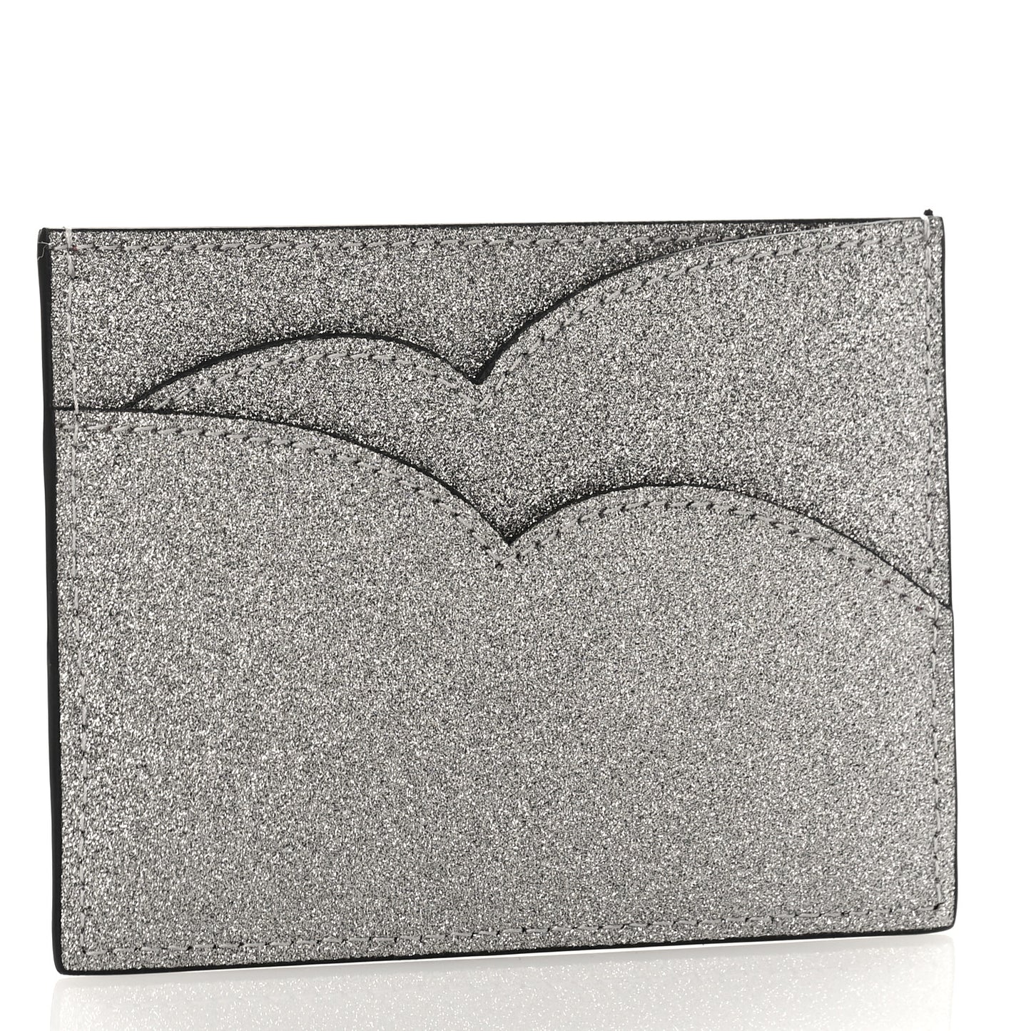 Calfskin Hot Chick Glitter Card Holder Silver