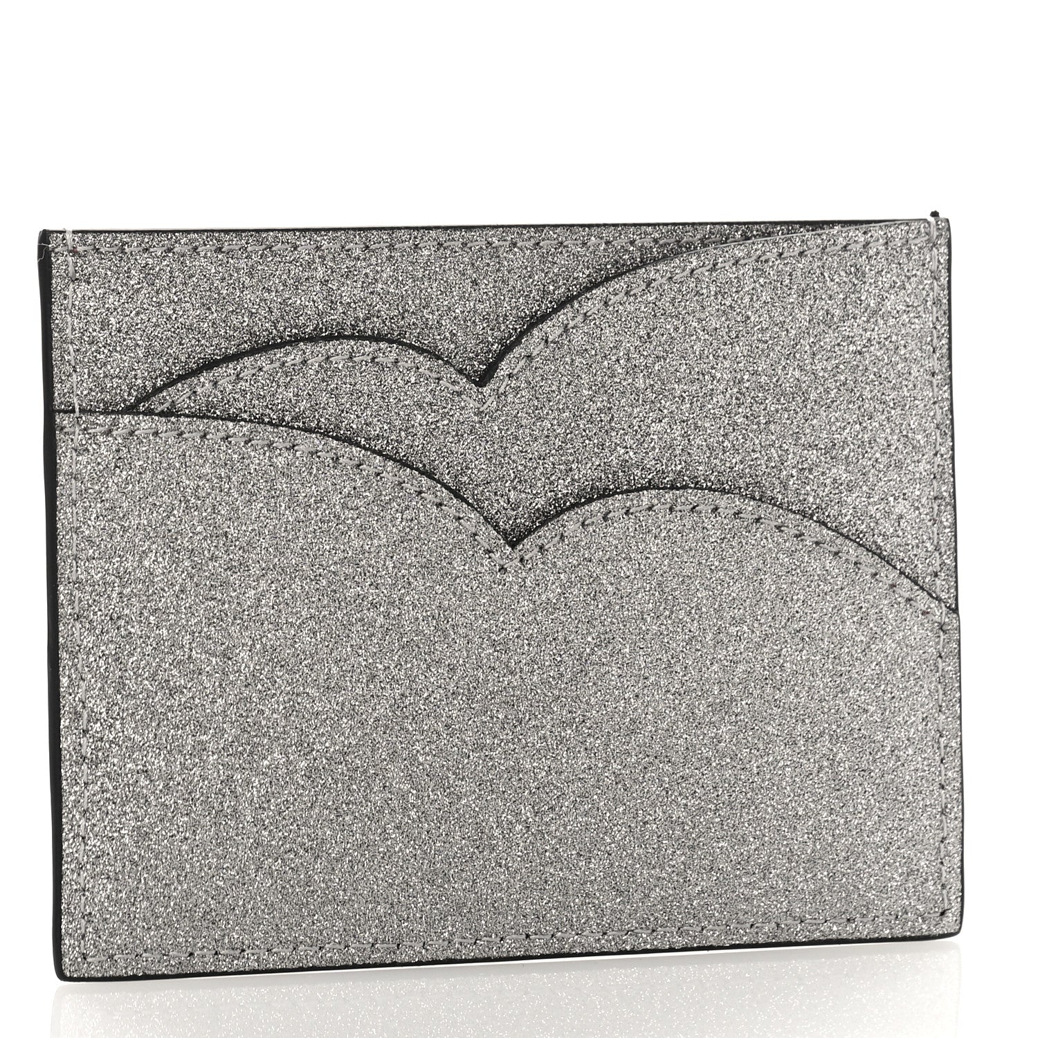 Christian Louboutin Calfskin Hot Chick Glitter Card Holder Silver 3 of 9