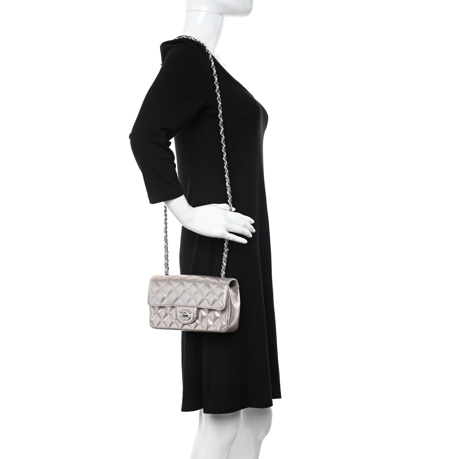 Chanel Metallic Calfskin Quilted Pixel Effect Mini Rectangular Flap Pink Gold 2 of 11