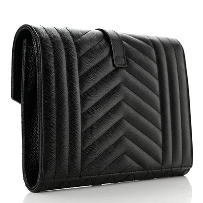 Saint Laurent Grain De Poudre Textured Mixed Matelasse Triquilt Monogram Clutch Black 3 of 8
