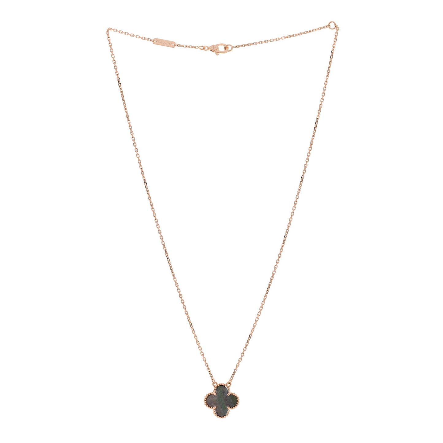 18K Rose Gold Gray Mother of Pearl Vintage Alhambra Pendant Necklace