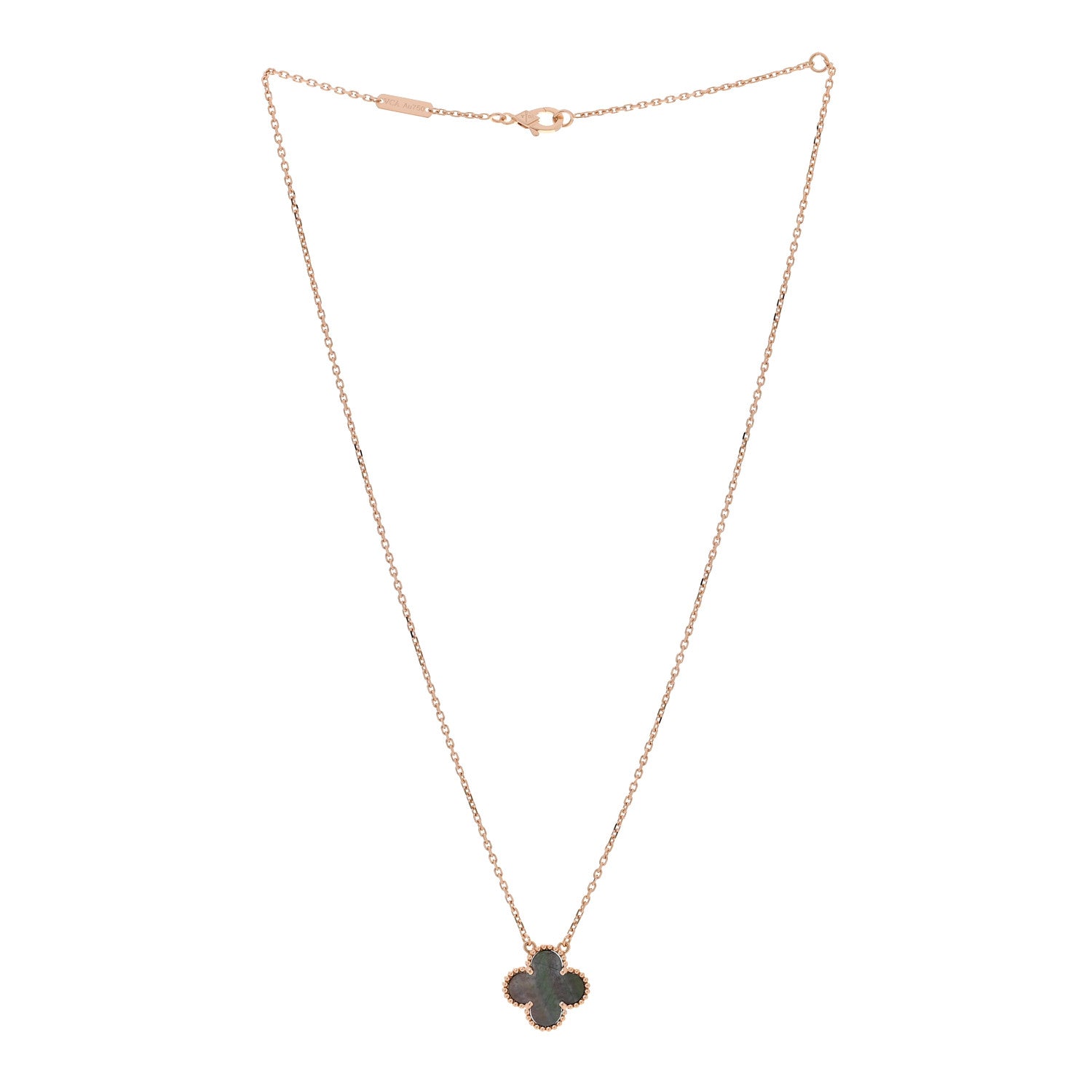Van Cleef & Arpels 18K Rose Gold Gray Mother of Pearl Vintage Alhambra Pendant Necklace 3 of 4