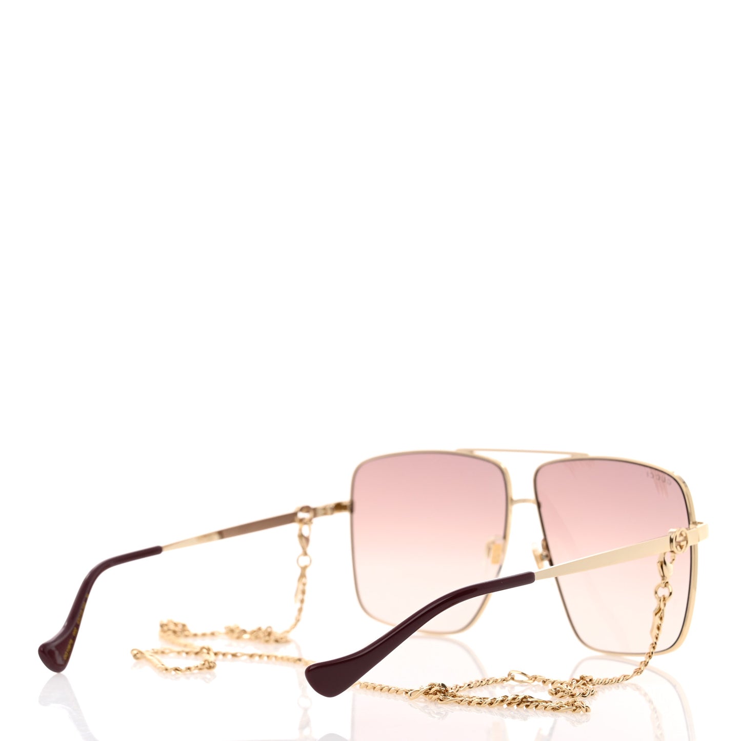 Metal Navigator Square Chain Sunglasses GG1089S Gold Pink