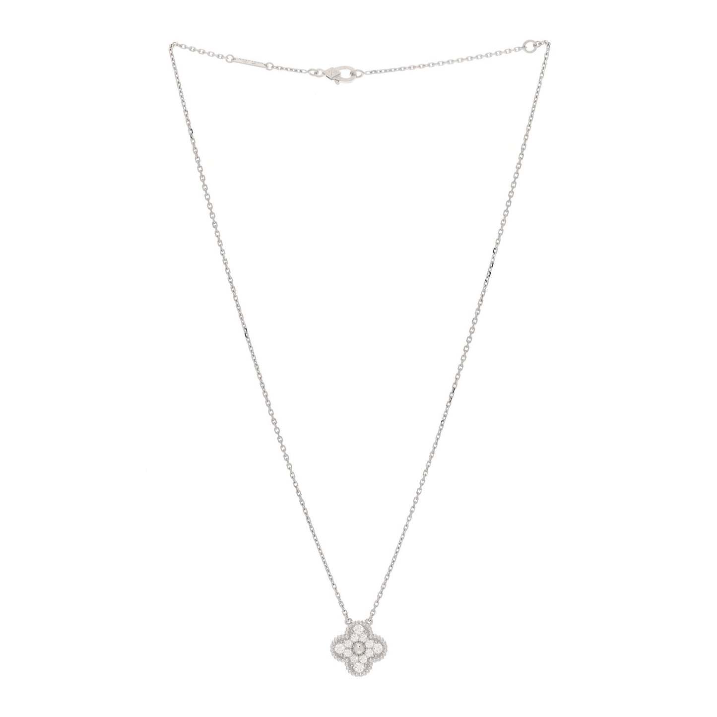 18K White Gold Diamond Vintage Alhambra Pendant Necklace