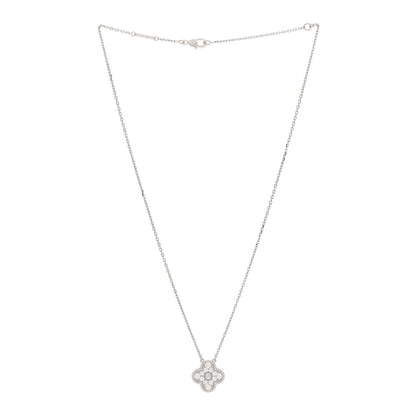 Van Cleef & Arpels 18K White Gold Diamond Vintage Alhambra Pendant Necklace 3 of 7