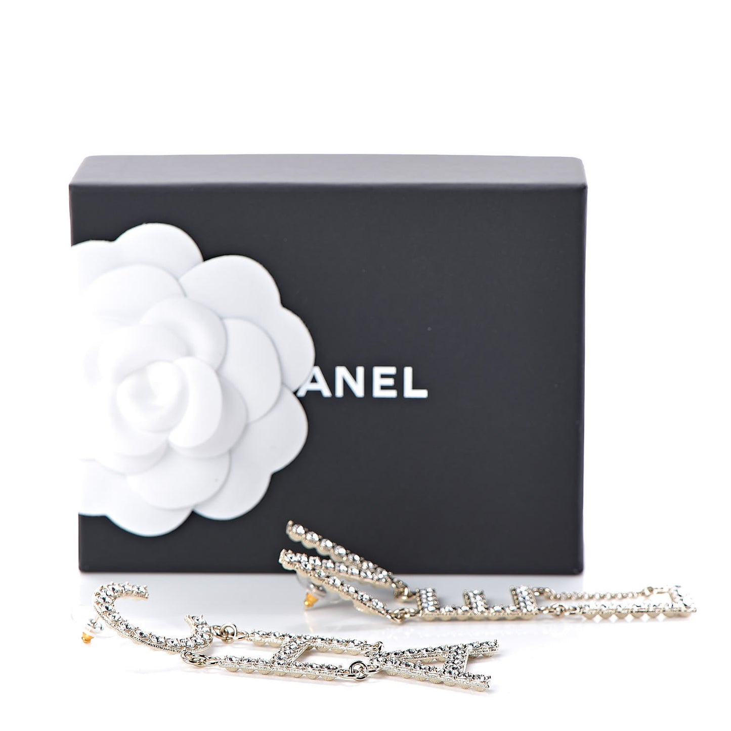 Crystal Cha-Nel Logo Drop Earrings Gold