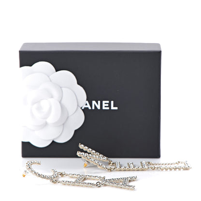 Chanel Crystal Cha-Nel Logo Drop Earrings Gold 6 of 6