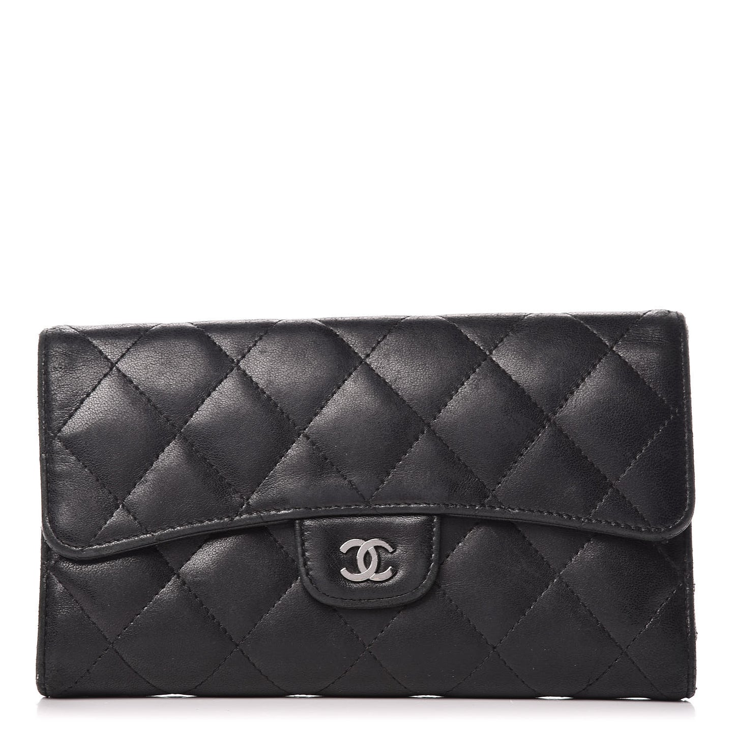 Lambskin Quilted Large Flap Wallet Black