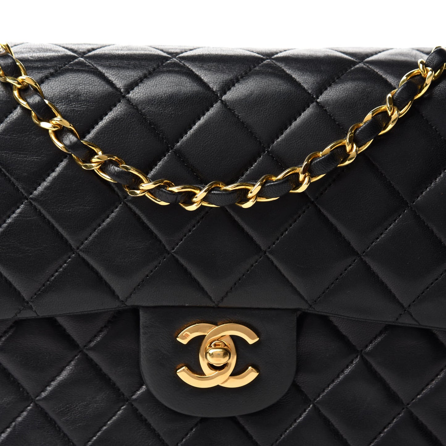Lambskin Quilted Medium Double Flap Black