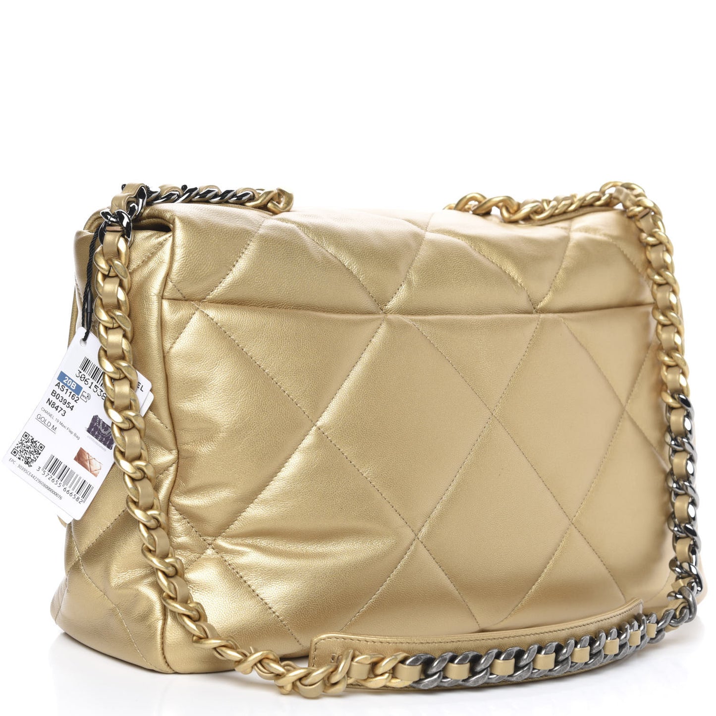 Metallic Goatskin Quilted Maxi 19 Flap Gold