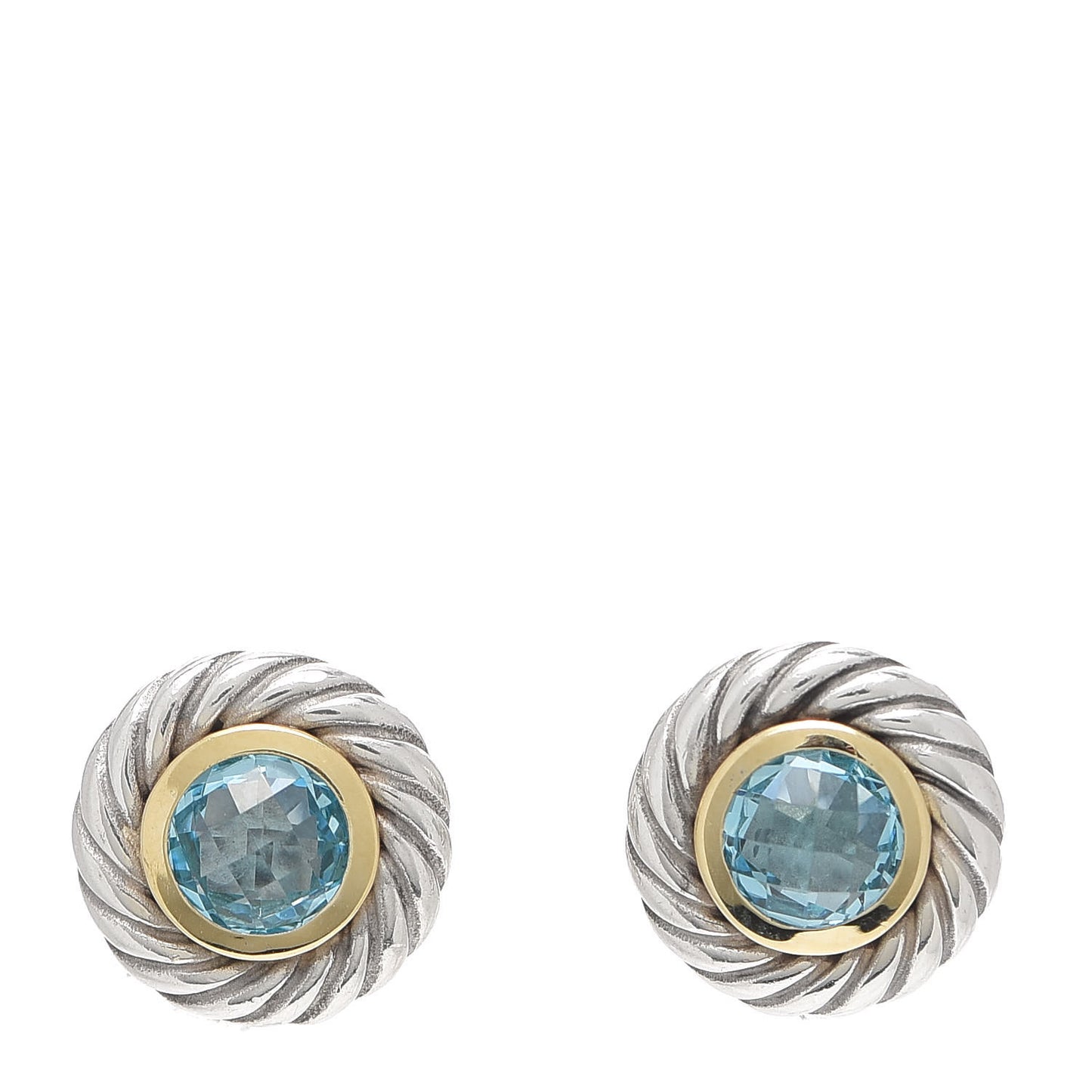 Sterling Silver 18K Yellow Gold Blue Topaz Cookie Cable Earrings