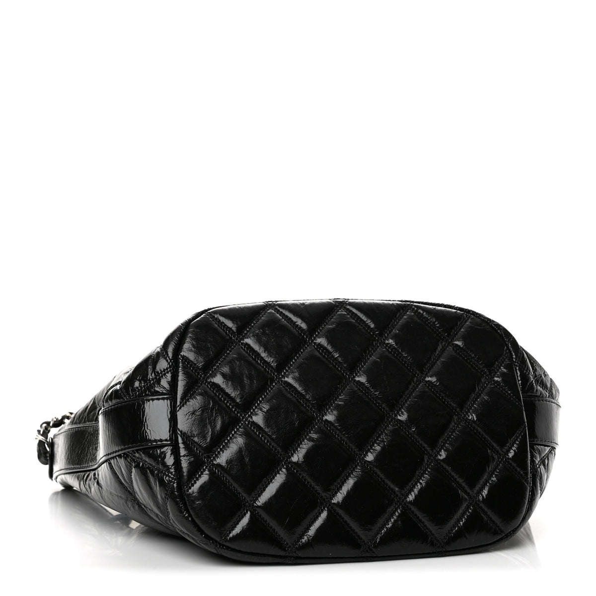 Shiny Aged Calfskin CC Chain Drawstring Bag Black