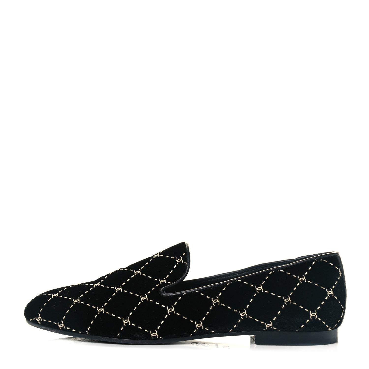 Chanel Velvet Mocassin Loafers 36.5 Black 1 of 9