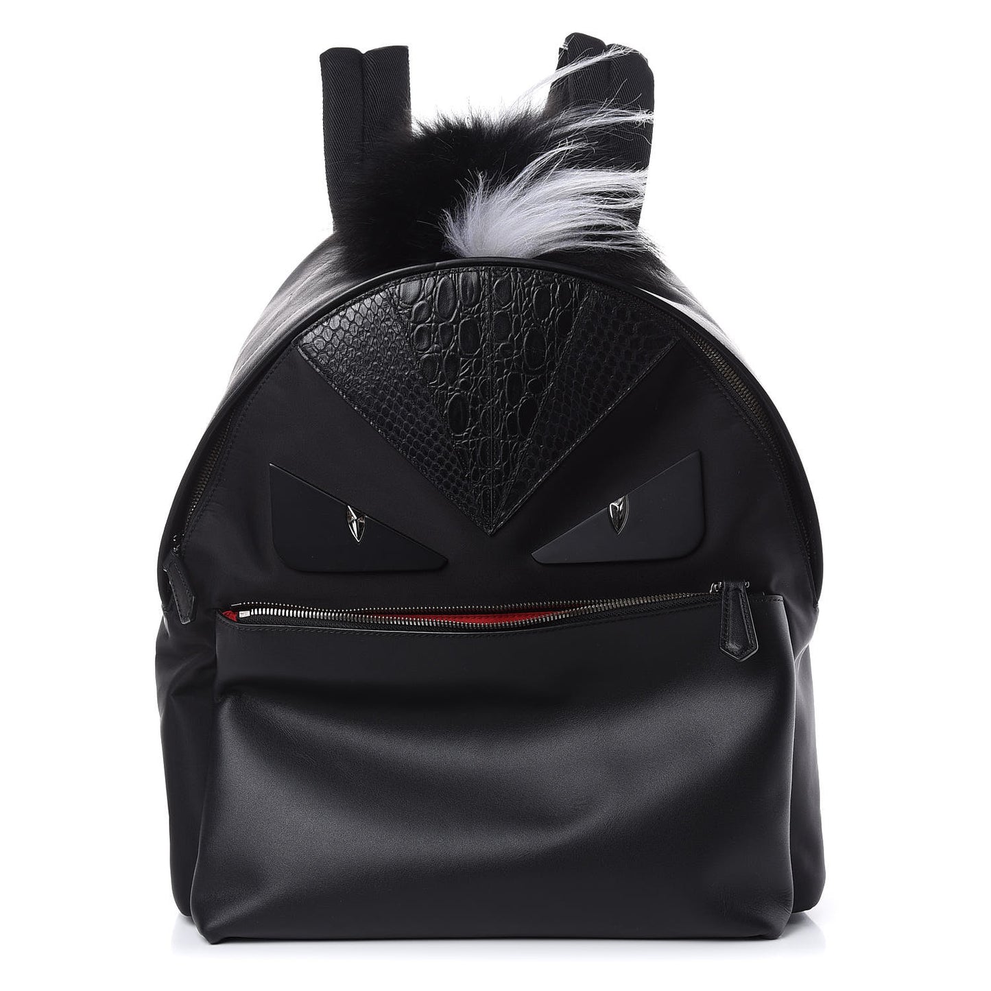 Vitello Century Nylon Crocodile Elaphe Fox Goat Fur Metal Monster Eyes Backpack Black