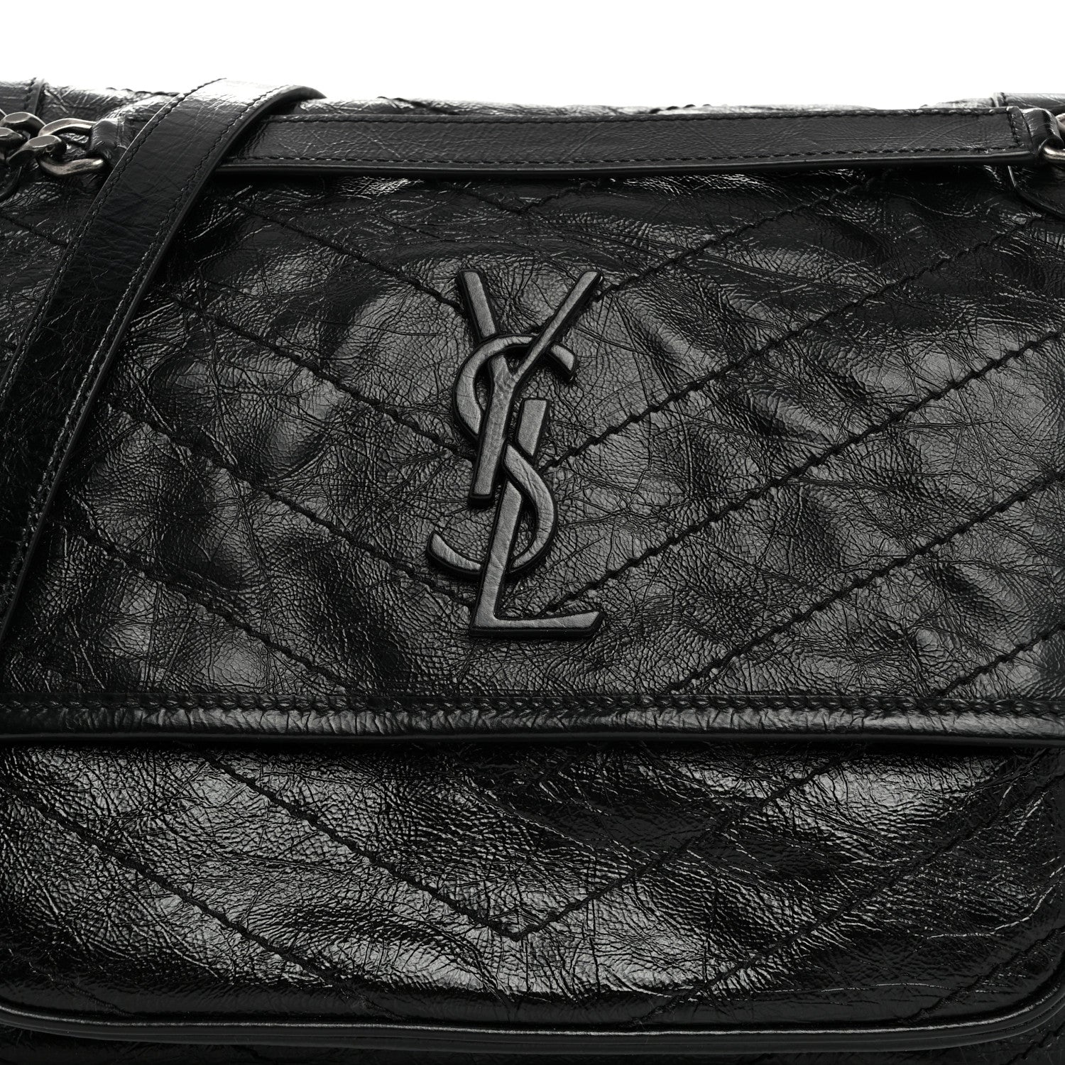 Saint Laurent Crinkled Calfskin Matelasse Monogram Medium Niki Chain Satchel Black 8 of 10