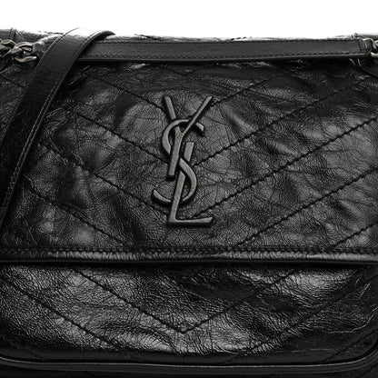 Saint Laurent Crinkled Calfskin Matelasse Monogram Medium Niki Chain Satchel Black 8 of 10