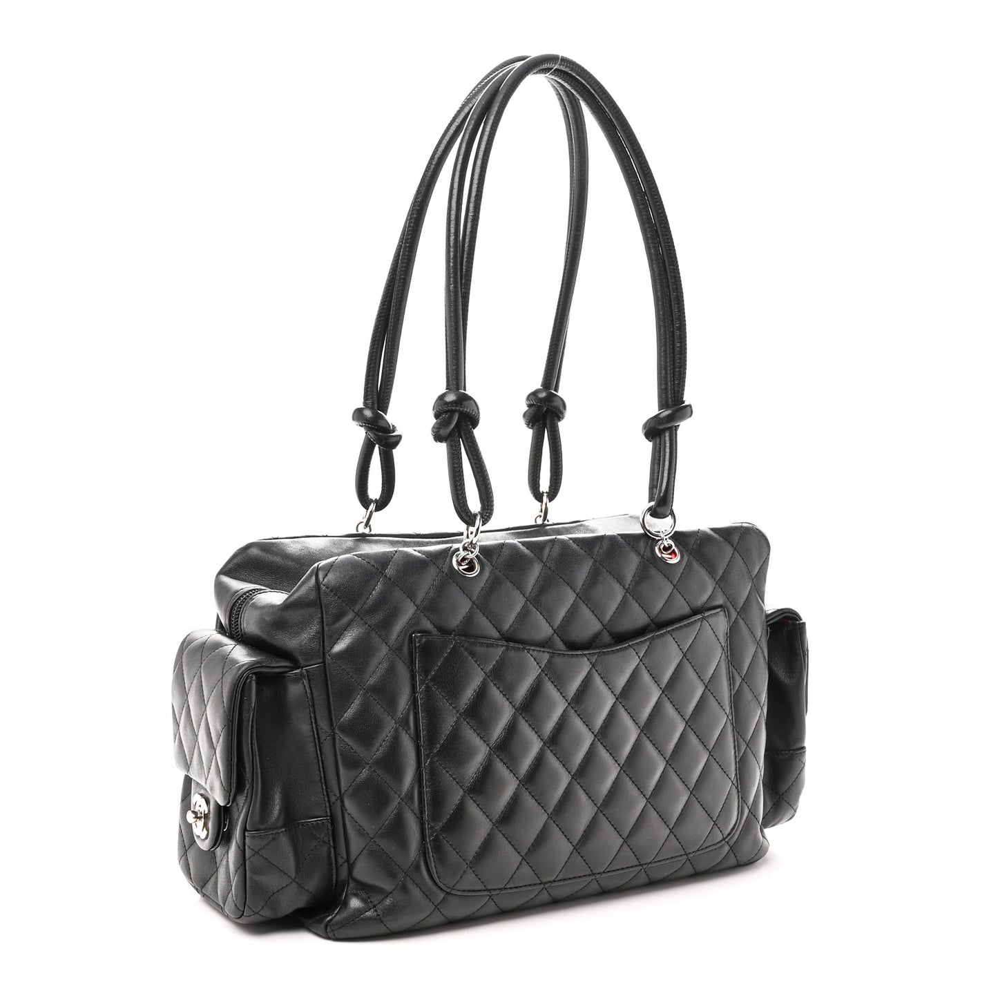 Calfskin Quilted Large Cambon Multipocket Reporter Black White