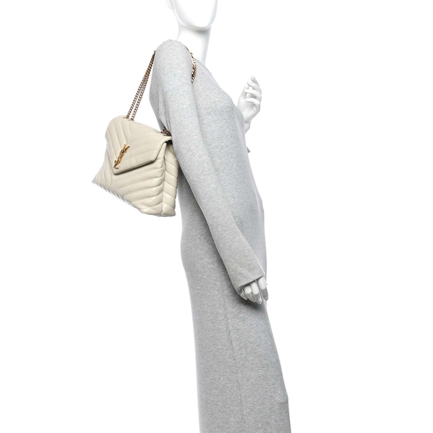 Calfskin Y Quilted Monogram Medium Loulou Chain Satchel Crema Soft