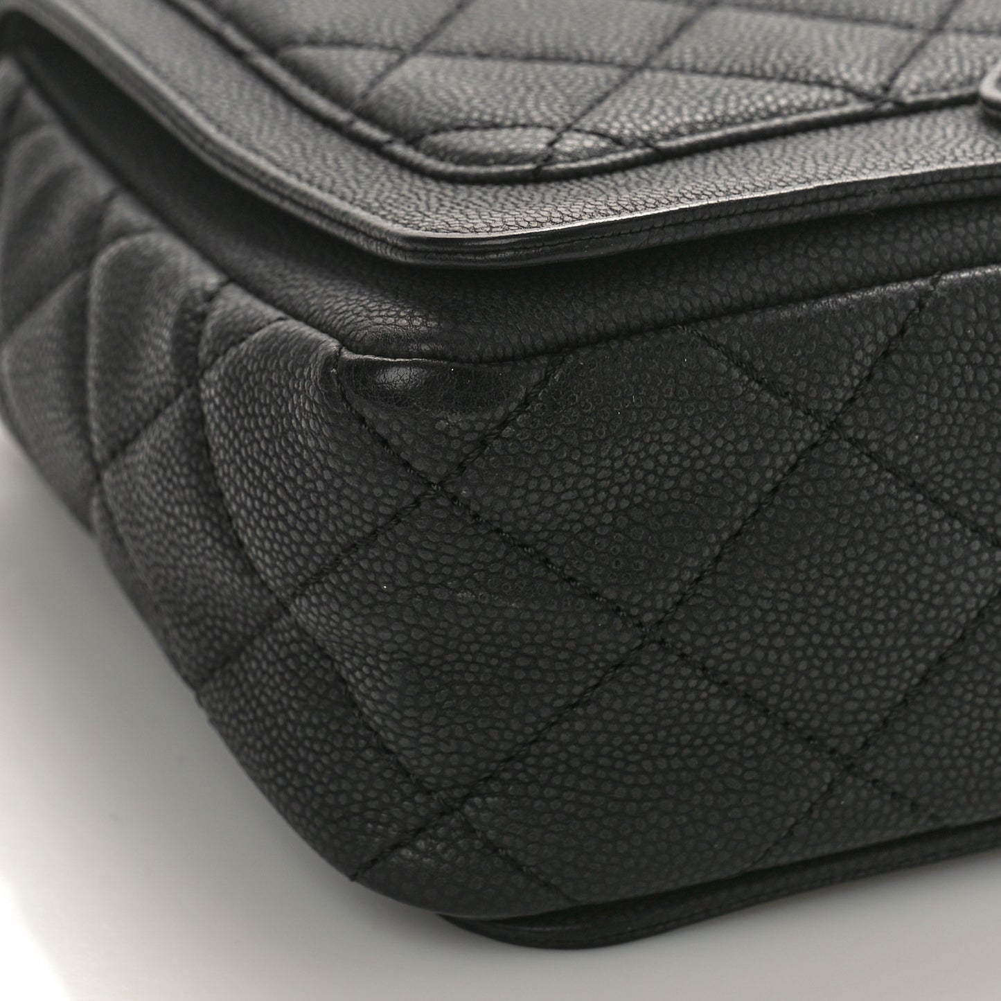 Washed Caviar Quilted Small Square Turn Around Ligne Flap Dark Grey